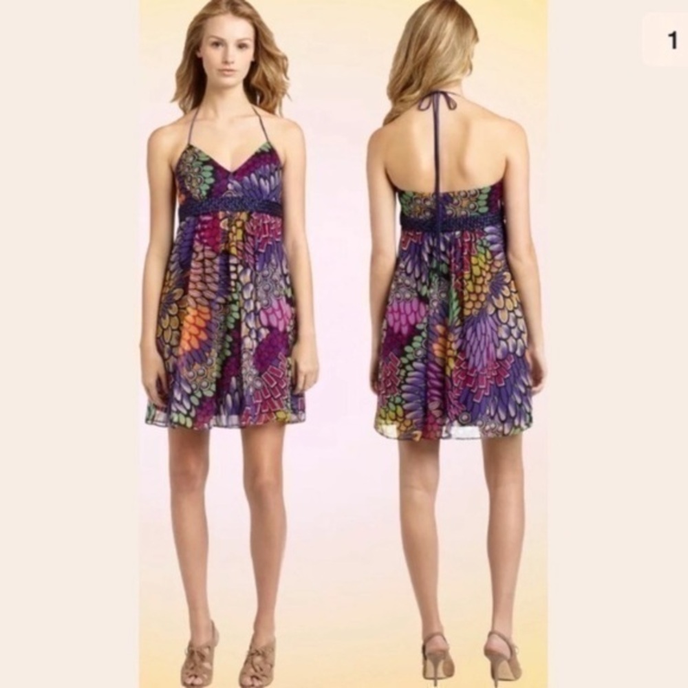 Laundry by Shelli Segal silk feather halter dress